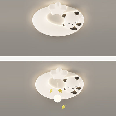 Contemporary Nordic Cartoon Panda Hardware LLDPE Round Shade LED Flush Mount Ceiling Light For Living Room