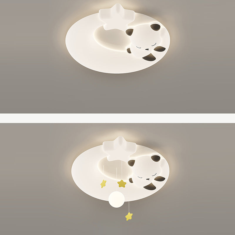 Contemporary Nordic Cartoon Panda Hardware LLDPE Round Shade LED Flush Mount Ceiling Light For Living Room