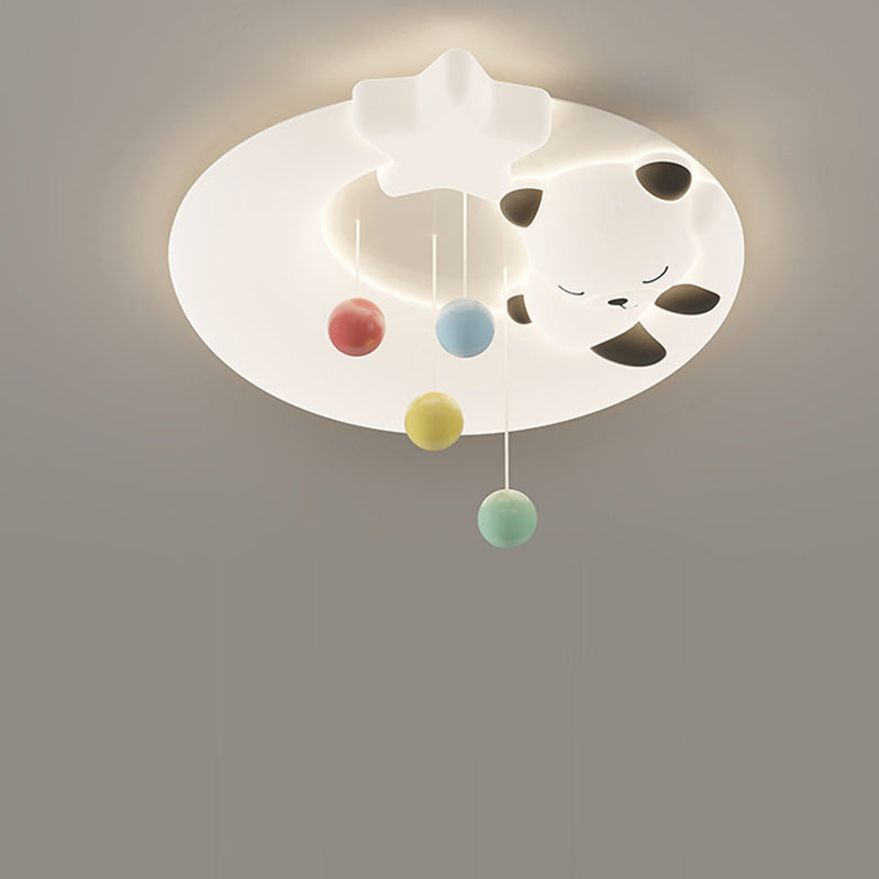 Luminaire de plafond LED à montage affleurant avec abat-jour rond en LLDPE pour salon, matériel Panda de dessin animé nordique contemporain 