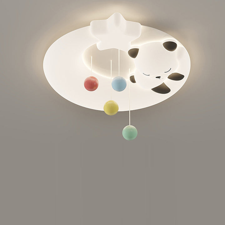 Luminaire de plafond LED à montage affleurant avec abat-jour rond en LLDPE pour salon, matériel Panda de dessin animé nordique contemporain 