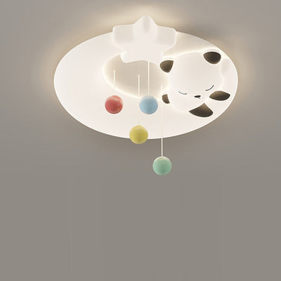 Contemporary Nordic Cartoon Panda Hardware LLDPE Round Shade LED Flush Mount Ceiling Light For Living Room