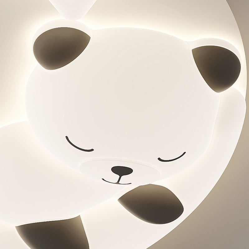 Contemporary Nordic Cartoon Panda Hardware LLDPE Round Shade LED Flush Mount Ceiling Light For Living Room