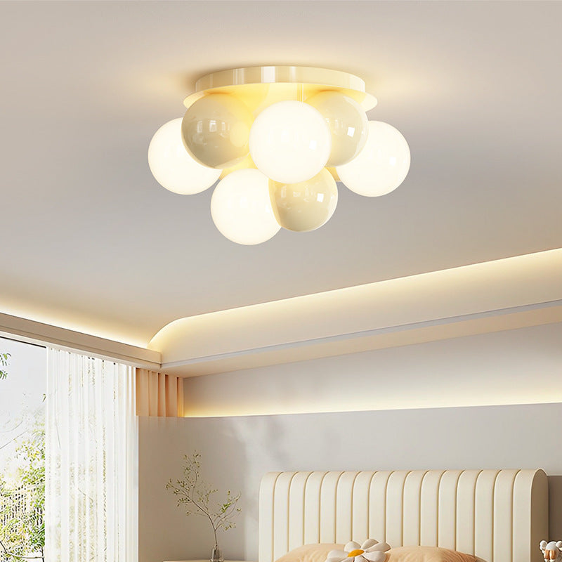 Contemporary Scandinavian Iron Magic Bean Glass Shade 1-Light Semi-Flush Mount Ceiling Light For Hallway