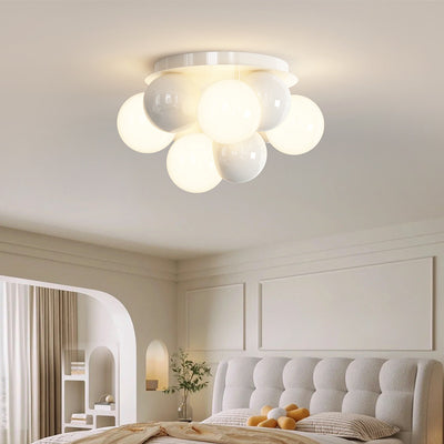 Contemporary Scandinavian Iron Magic Bean Glass Shade 1-Light Semi-Flush Mount Ceiling Light For Hallway
