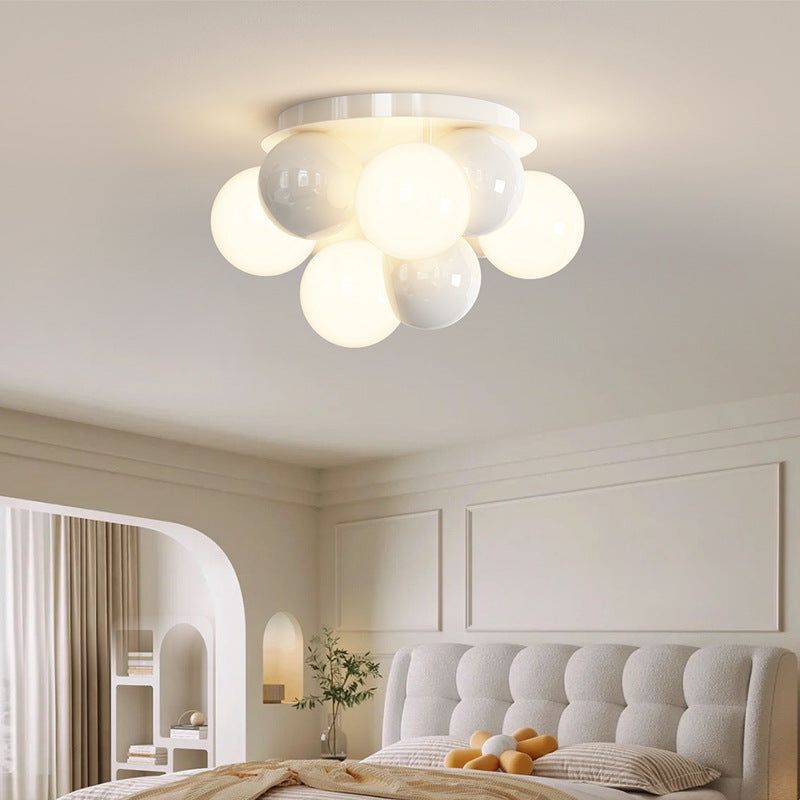Contemporary Scandinavian Iron Magic Bean Glass Shade 1-Light Semi-Flush Mount Ceiling Light For Hallway