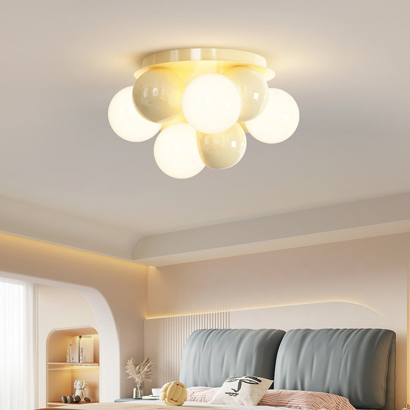 Contemporary Scandinavian Iron Magic Bean Glass Shade 1-Light Semi-Flush Mount Ceiling Light For Hallway
