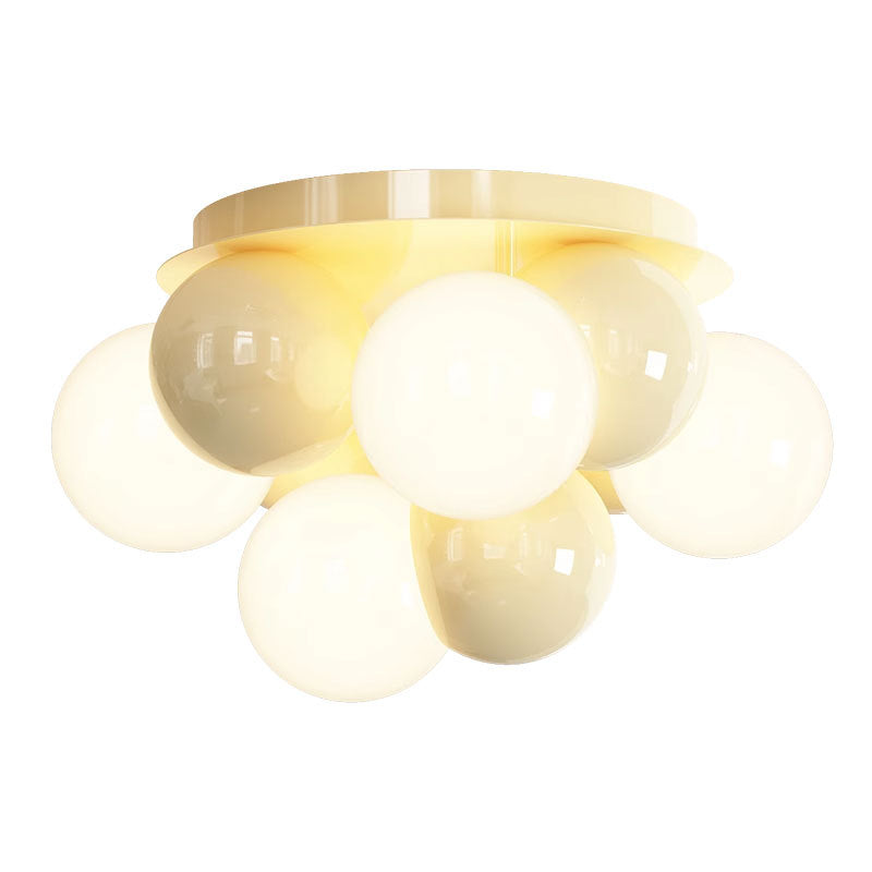 Contemporary Scandinavian Iron Magic Bean Glass Shade 1-Light Semi-Flush Mount Ceiling Light For Hallway