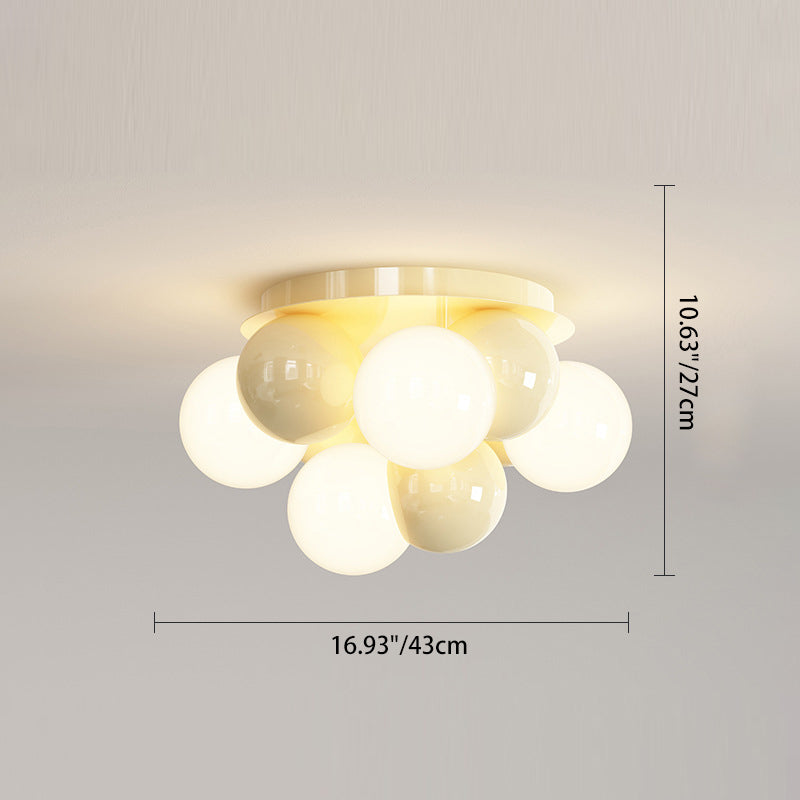 Contemporary Scandinavian Iron Magic Bean Glass Shade 1-Light Semi-Flush Mount Ceiling Light For Hallway