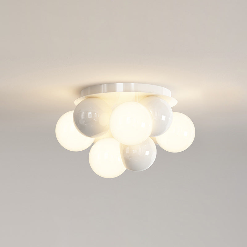 Contemporary Scandinavian Iron Magic Bean Glass Shade 1-Light Semi-Flush Mount Ceiling Light For Hallway