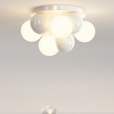 Contemporary Scandinavian Iron Magic Bean Glass Shade 1-Light Semi-Flush Mount Ceiling Light For Hallway