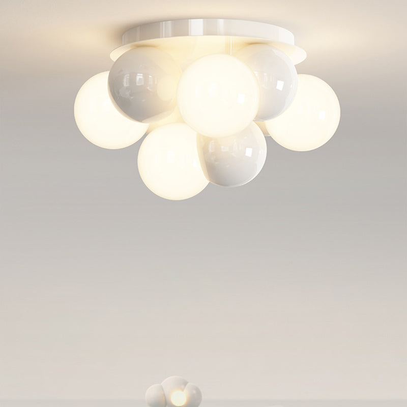 Contemporary Scandinavian Iron Magic Bean Glass Shade 1-Light Semi-Flush Mount Ceiling Light For Hallway