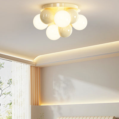 Contemporary Scandinavian Iron Magic Bean Glass Shade 1-Light Semi-Flush Mount Ceiling Light For Hallway