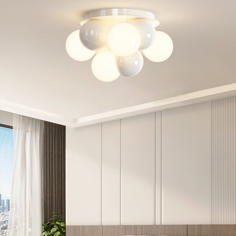 Contemporary Scandinavian Iron Magic Bean Glass Shade 1-Light Semi-Flush Mount Ceiling Light For Hallway