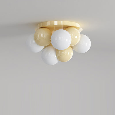Contemporary Scandinavian Iron Magic Bean Glass Shade 1-Light Semi-Flush Mount Ceiling Light For Hallway