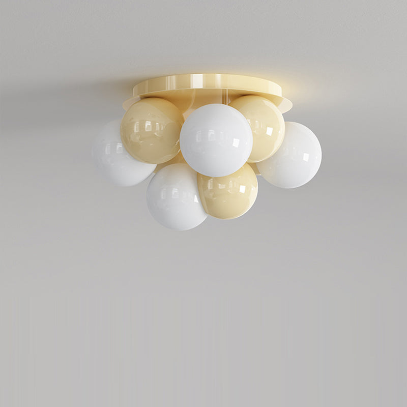 Contemporary Scandinavian Iron Magic Bean Glass Shade 1-Light Semi-Flush Mount Ceiling Light For Hallway