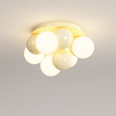 Contemporary Scandinavian Iron Magic Bean Glass Shade 1-Light Semi-Flush Mount Ceiling Light For Hallway