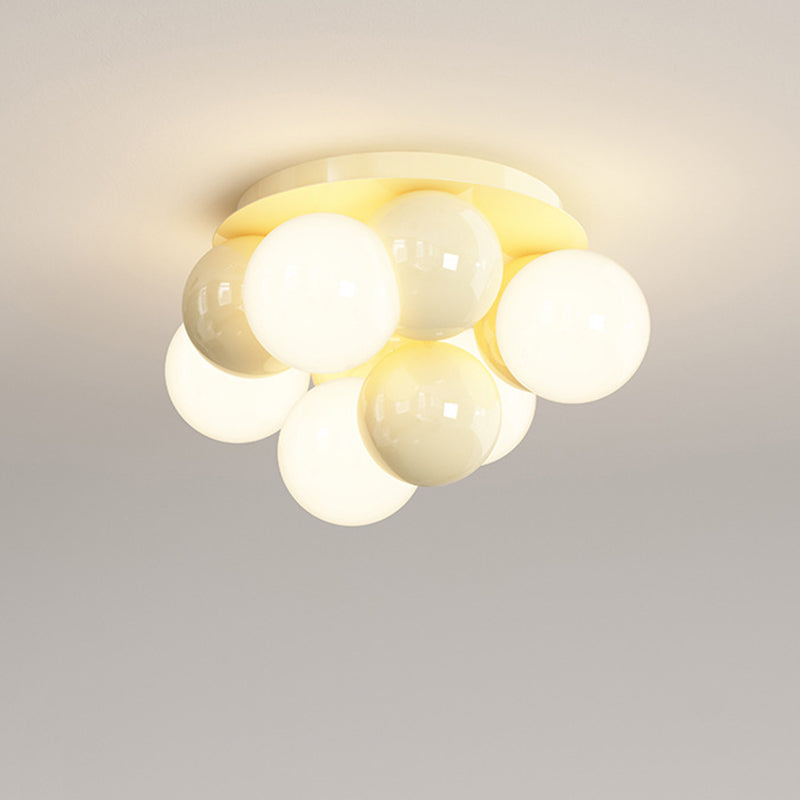Contemporary Scandinavian Iron Magic Bean Glass Shade 1-Light Semi-Flush Mount Ceiling Light For Hallway