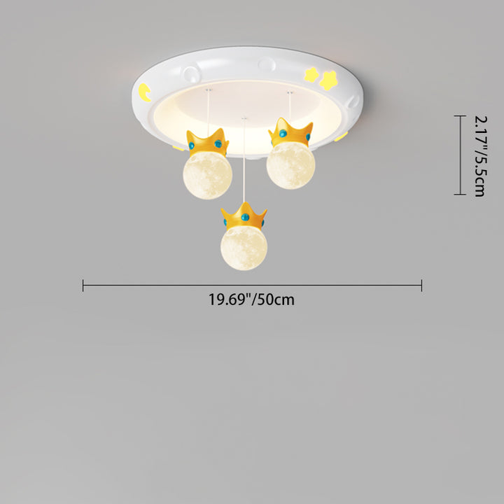 Traditional French Cartoon Resin Crown ABS Round Shade LED Flush Mount Ceiling Light For Living Room