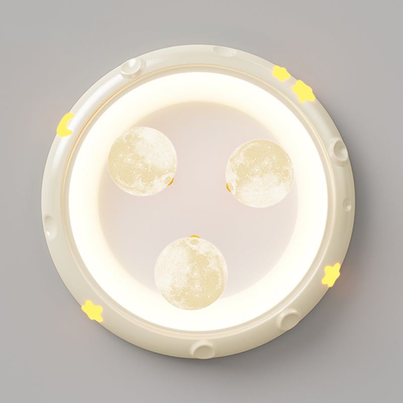 Traditional French Cartoon Resin Crown ABS Round Shade LED Flush Mount Ceiling Light For Living Room