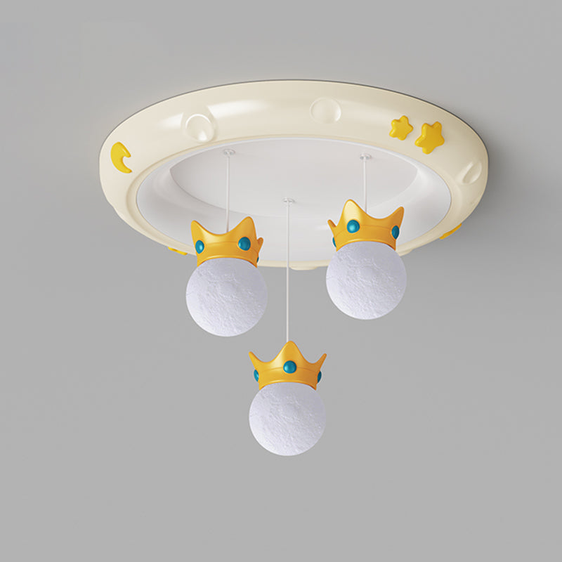 Traditional French Cartoon Resin Crown ABS Round Shade LED Flush Mount Ceiling Light For Living Room
