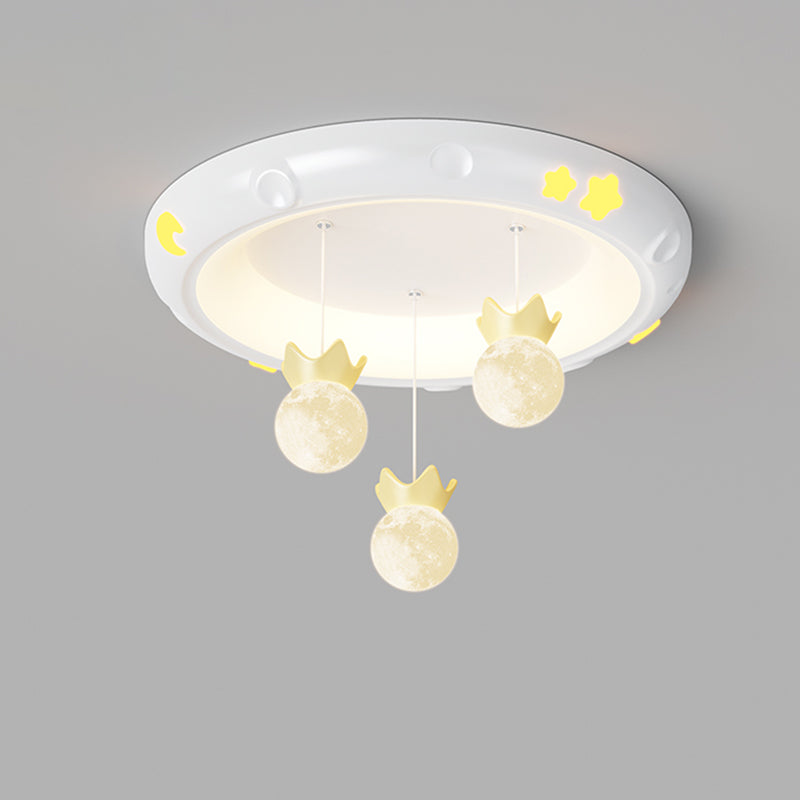 Traditional French Cartoon Resin Crown ABS Round Shade LED Flush Mount Ceiling Light For Living Room