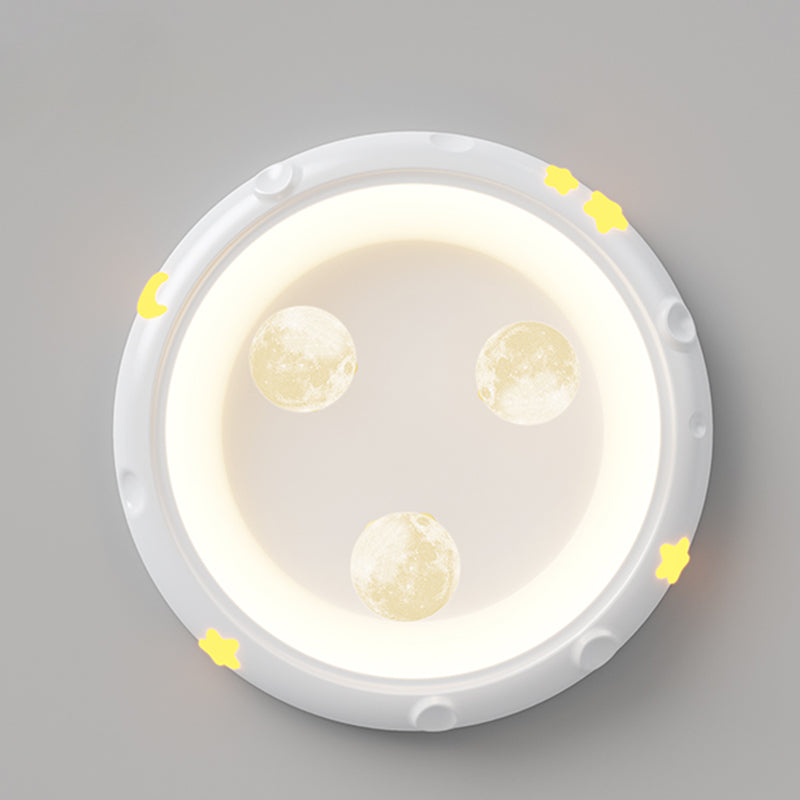 Traditional French Cartoon Resin Crown ABS Round Shade LED Flush Mount Ceiling Light For Living Room