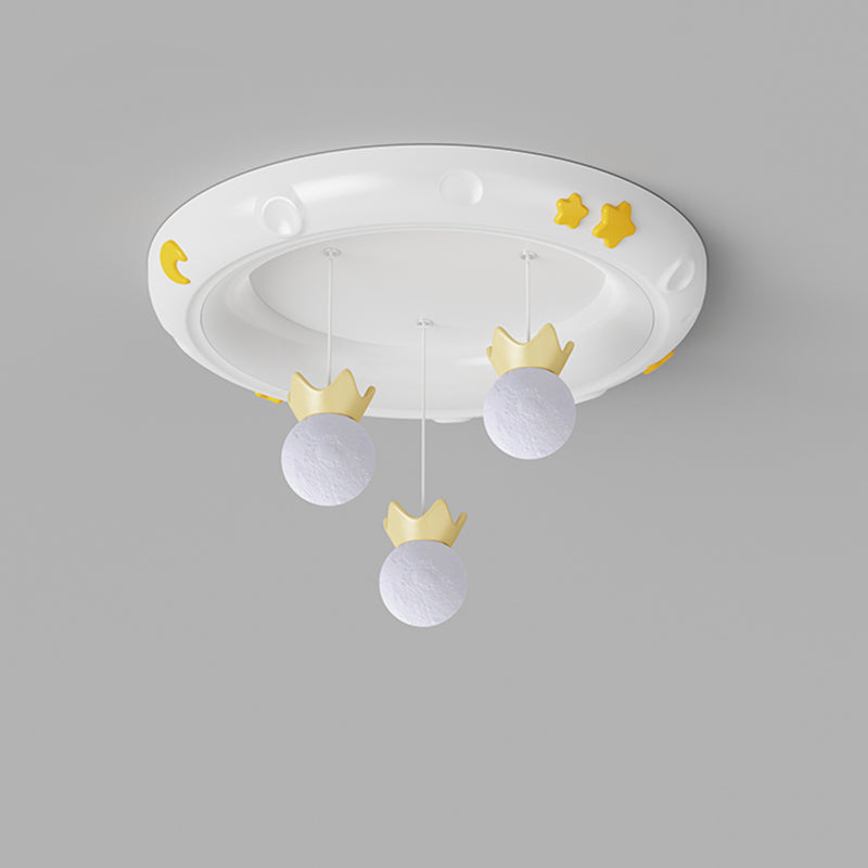 Traditional French Cartoon Resin Crown ABS Round Shade LED Flush Mount Ceiling Light For Living Room