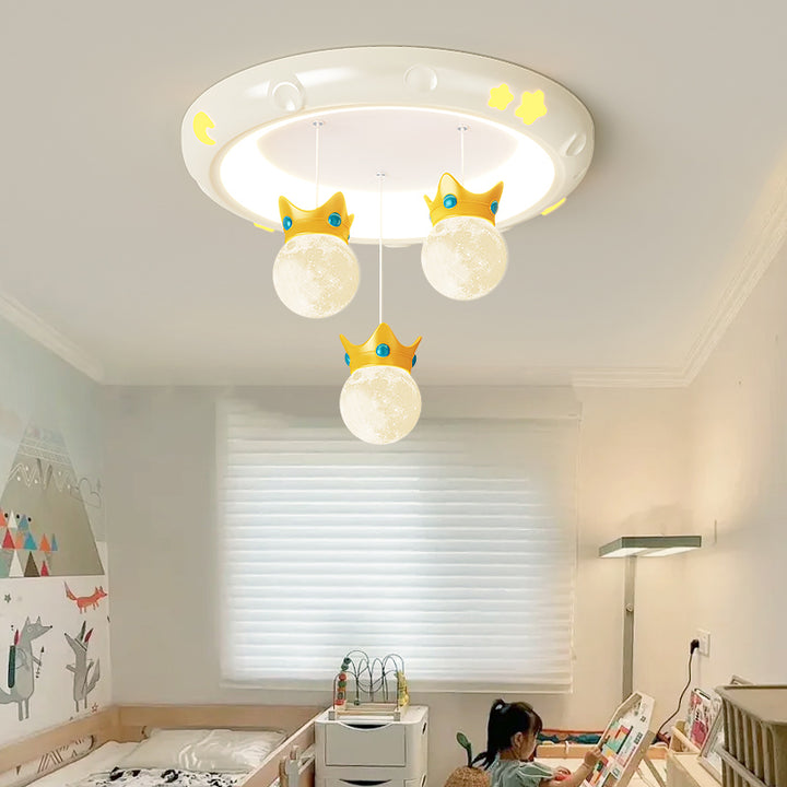 Traditional French Cartoon Resin Crown ABS Round Shade LED Flush Mount Ceiling Light For Living Room