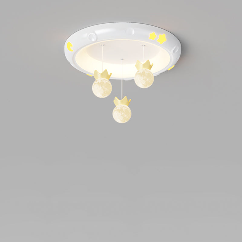Traditional French Cartoon Resin Crown ABS Round Shade LED Flush Mount Ceiling Light For Living Room