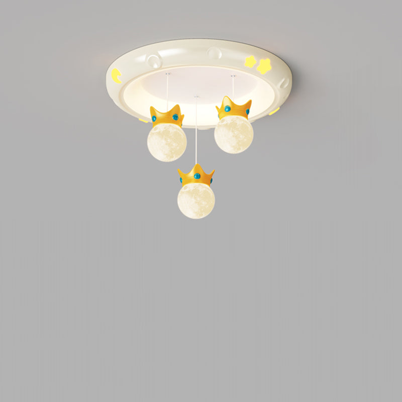 Traditional French Cartoon Resin Crown ABS Round Shade LED Flush Mount Ceiling Light For Living Room