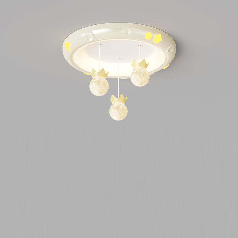 Traditional French Cartoon Resin Crown ABS Round Shade LED Flush Mount Ceiling Light For Living Room