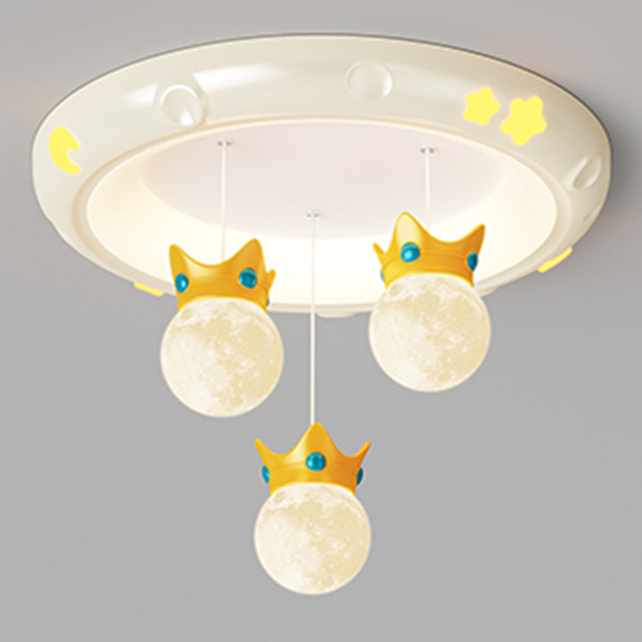 Traditional French Cartoon Resin Crown ABS Round Shade LED Flush Mount Ceiling Light For Living Room