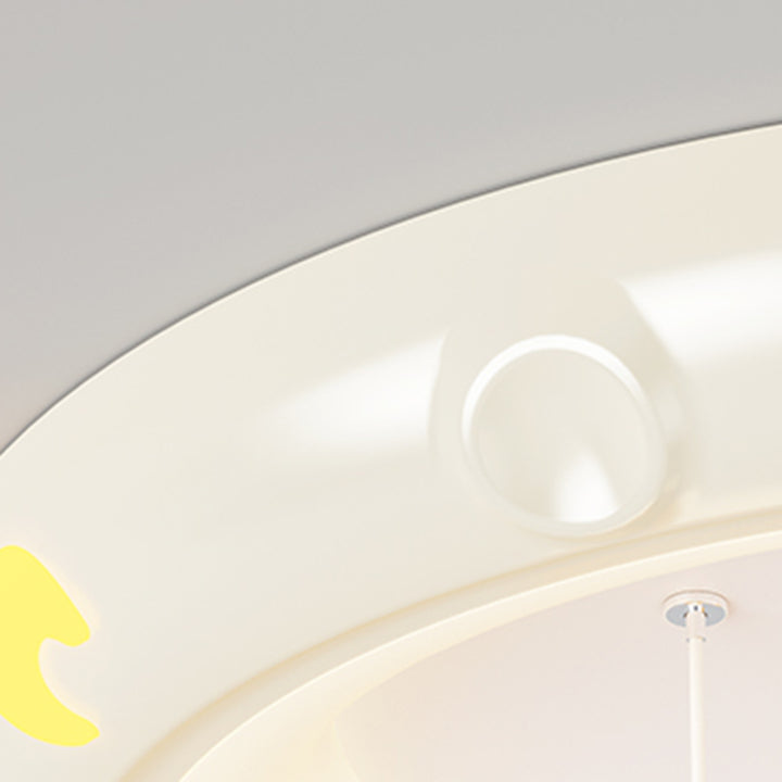 Traditional French Cartoon Resin Crown ABS Round Shade LED Flush Mount Ceiling Light For Living Room