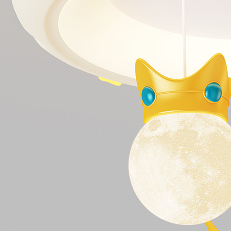 Traditional French Cartoon Resin Crown ABS Round Shade LED Flush Mount Ceiling Light For Living Room