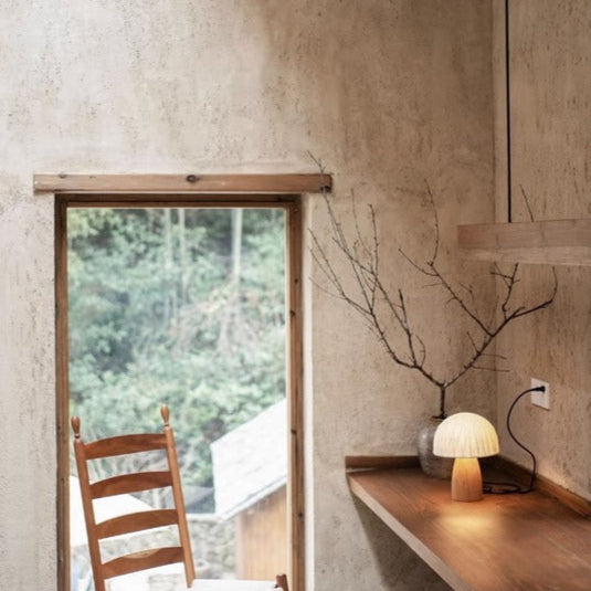 Lampe de table en bois massif avec abat-jour en papier fait main japonais traditionnel 1 lumière pour chambre 