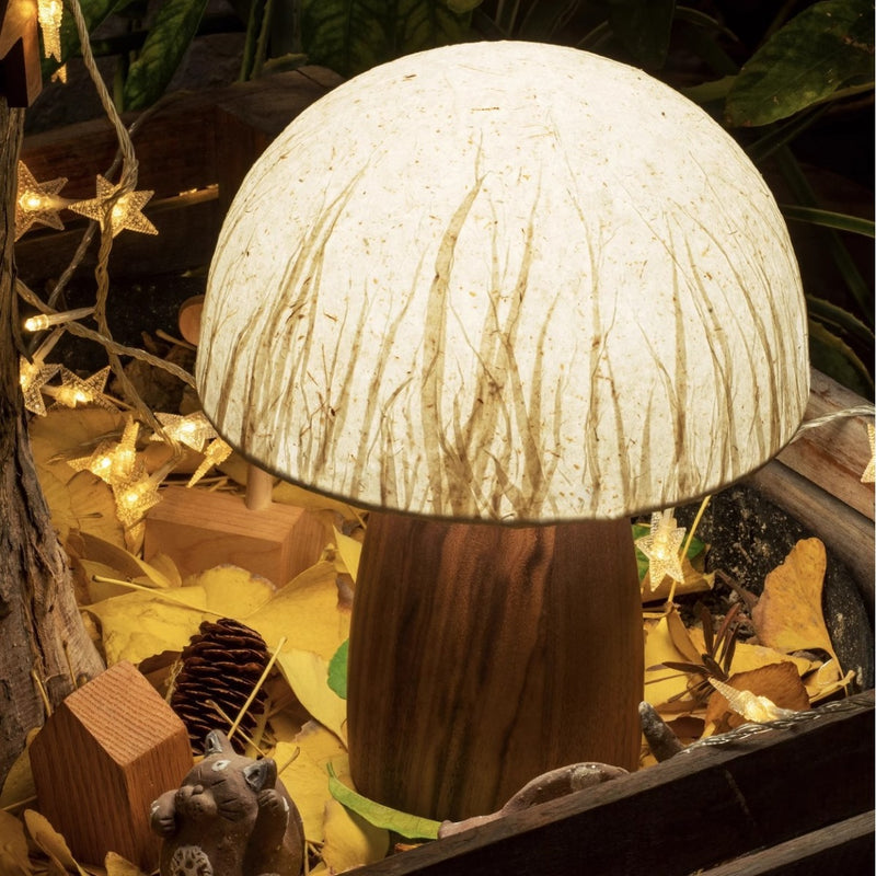 Traditional Japanese Handmade Paper Mushroom Shade Solid Wood 1-Light Table Lamp For Bedroom