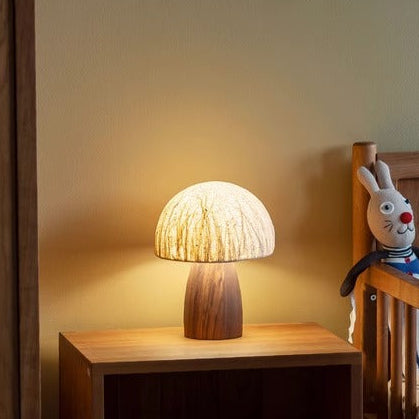 Traditional Japanese Handmade Paper Mushroom Shade Solid Wood 1-Light Table Lamp For Bedroom