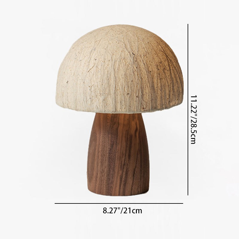 Traditional Japanese Handmade Paper Mushroom Shade Solid Wood 1-Light Table Lamp For Bedroom
