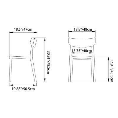 Silla de comedor apilable de plástico cuadrada nórdica contemporánea con respaldo abierto para comedor 