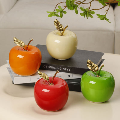 Lampe de table contemporaine avec abat-jour en verre Apple, décoration feuille dorée en fer et LED pour chambre à coucher 