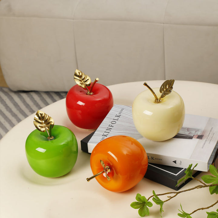 Contemporary Creative Apple Glass Shade Iron Golden Leaf Decoration LED Night Light Table Lamp For Bedroom