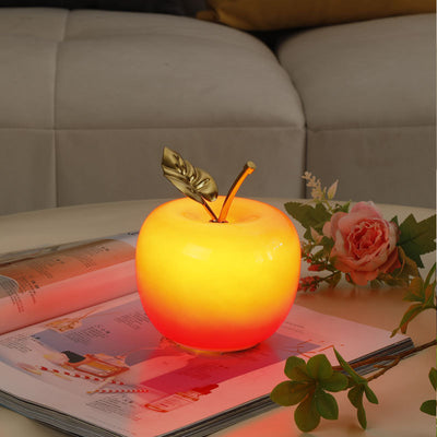 Lampe de table contemporaine avec abat-jour en verre Apple, décoration feuille dorée en fer et LED pour chambre à coucher 