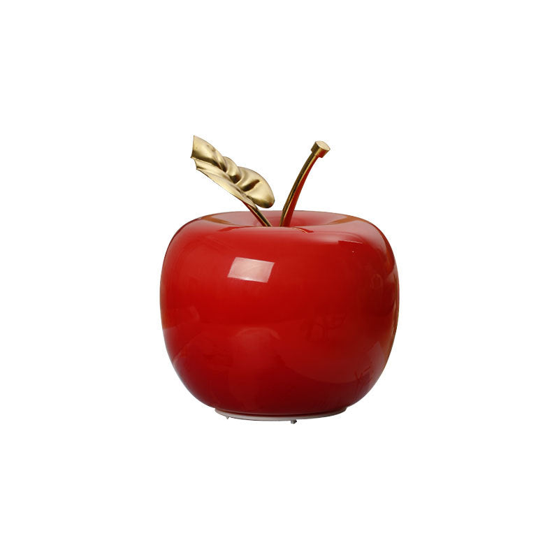Lampe de table contemporaine avec abat-jour en verre Apple, décoration feuille dorée en fer et LED pour chambre à coucher 