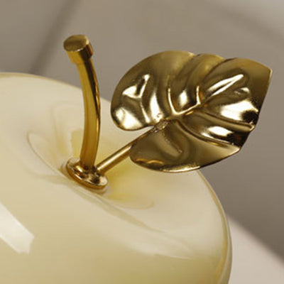 Lampe de table contemporaine avec abat-jour en verre Apple, décoration feuille dorée en fer et LED pour chambre à coucher 