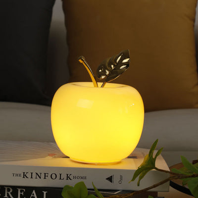 Lampe de table contemporaine avec abat-jour en verre Apple, décoration feuille dorée en fer et LED pour chambre à coucher 