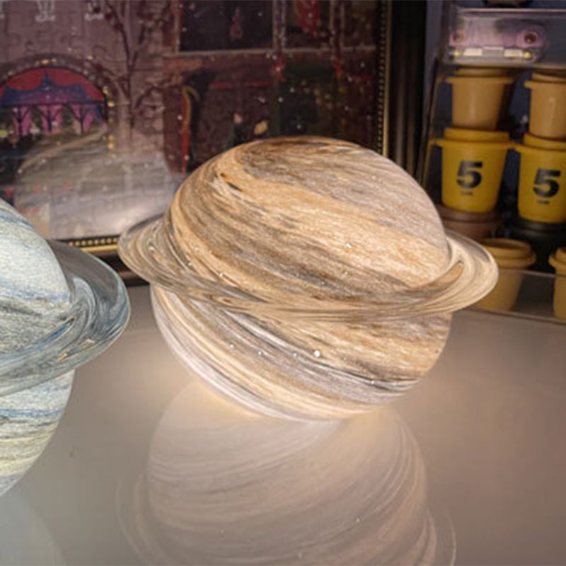 Contemporary Creative Glass Ringed Planet LED Night Light Table Lamp For Bedroom