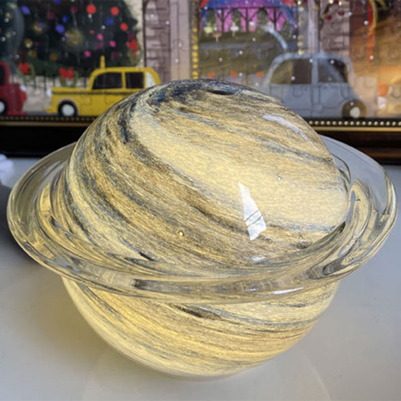 Contemporary Creative Glass Ringed Planet LED Night Light Table Lamp For Bedroom