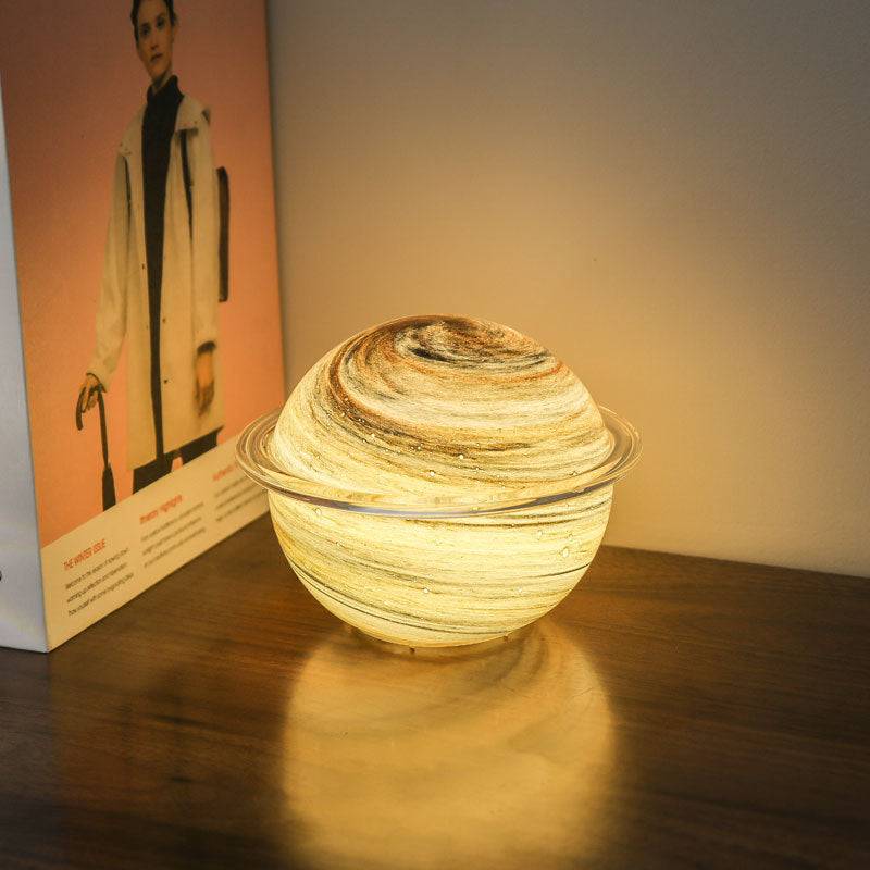 Lampe de table LED de nuit en verre créatif contemporain avec planète annelée pour chambre 