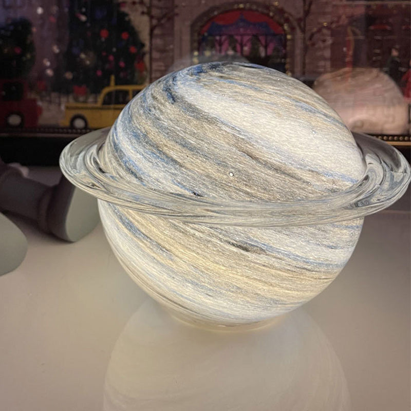 Contemporary Creative Glass Ringed Planet LED Night Light Table Lamp For Bedroom