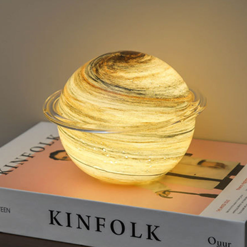 Contemporary Creative Glass Ringed Planet LED Night Light Table Lamp For Bedroom